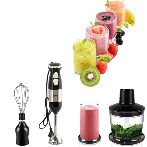 Blender de mana multifunctional cu doua trepte de viteza si doua lame din otel inoxidabil, functie de mixare, tocator, Silver Love 500W
