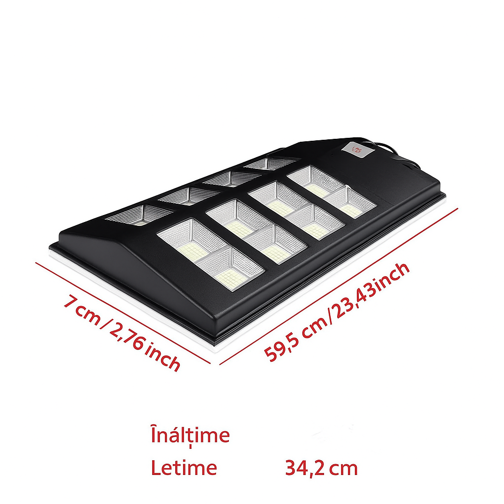 Lampa Stradală Solară 800W Dublă, 640 LED-uri, Telecomandă, IP65, 24000mAh