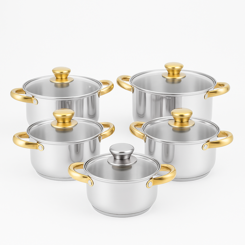 Set 10 Oale Inox G14 cu Capace din Oțel Inoxidabil, 16–24 cm, Design Lucios