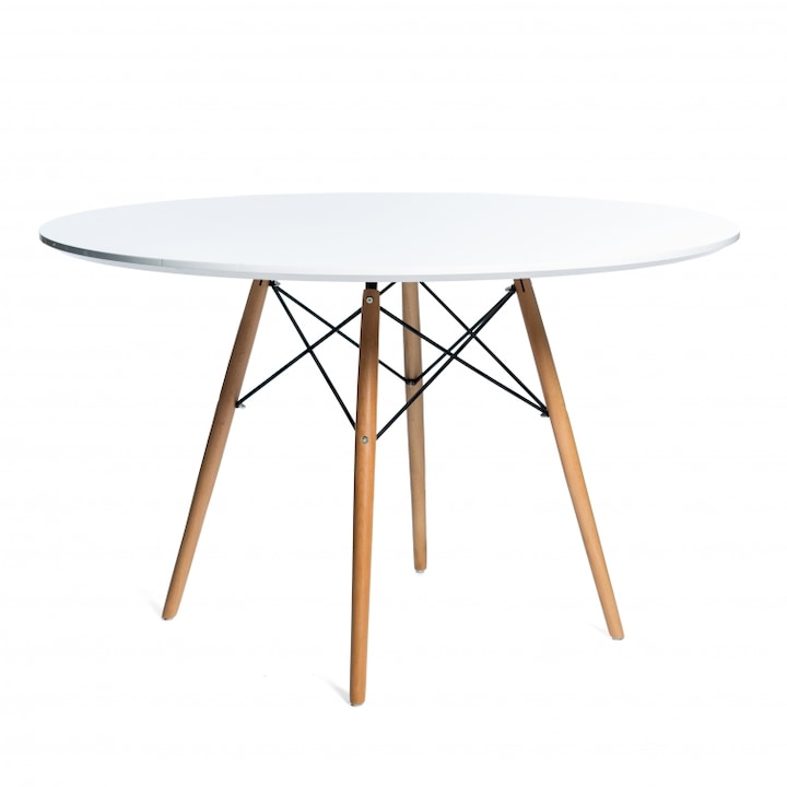 Masa dining rotunda scandinava alba 90x72 cm MDF lemn - Bucatarie si electrocasnice