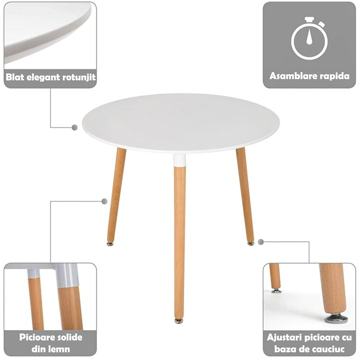 Masa rotunda Salzburg MDF picioare lemn 60x74 cm alba - Bucatarie si electrocasnice