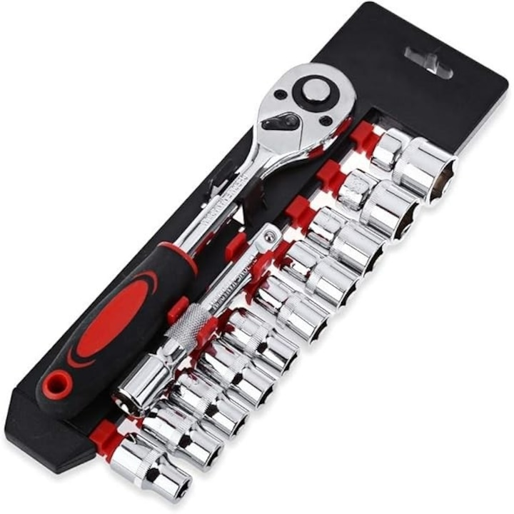 Set chei tubulare 1/2 cu clichet 10-24mm Cr-V 12 piese trusa profesionala - Auto si moto
