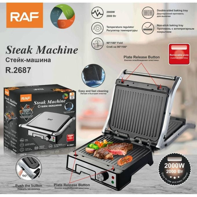 Grill Electric RAF R.2687 2000W pentru Sandvisuri & Steak, Placi Antiaderente, Incalzire Dubla - Bucatarie si electrocasnice