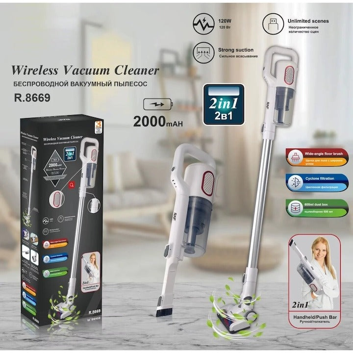 Aspirator Fără Fir 2în1 RAF R8669 120W, Vertical & de Mână, 40 min, Alb