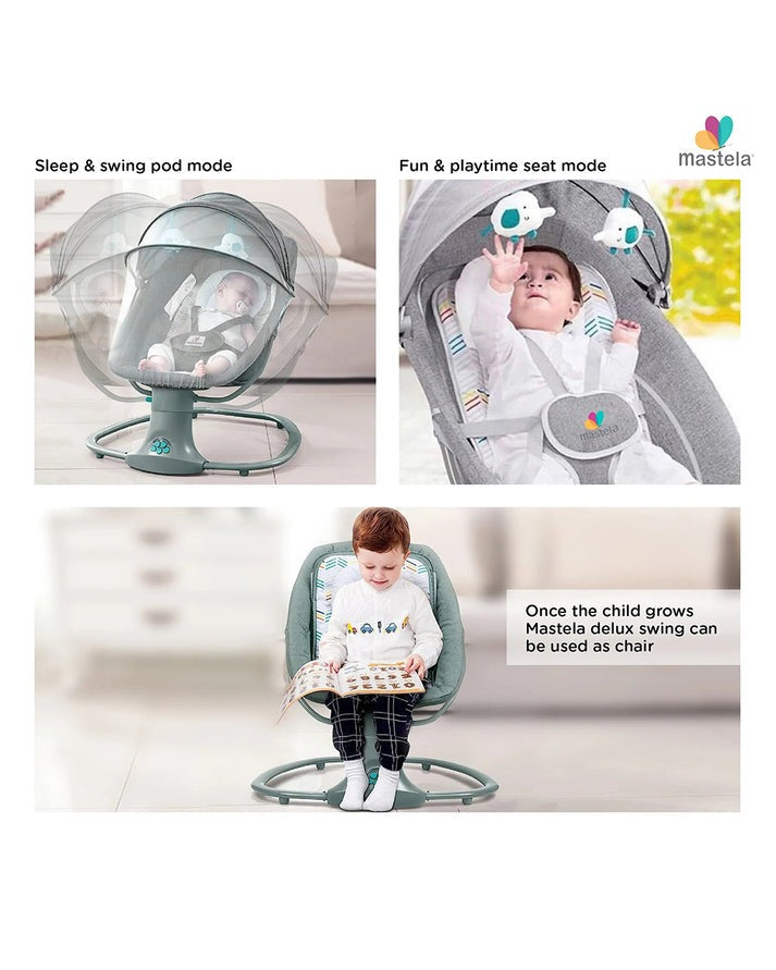 Leagăn Electric Bebeluși 0-18kg cu Mișcare Laterală, Bluetooth, Telecomandă și Plasă Țânțari