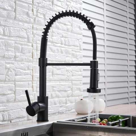 Baterie bucătărie profesională – cu duș flexibil și 2 funcții de curgere, negru mat, Black Friday