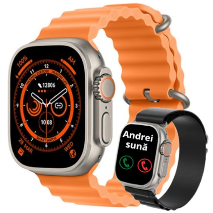 Smartwatch Z68 Ultra Series 8, NFC, 49 mm, Apelare Bluetooth, Incarcare Wireless, HD, Orange
