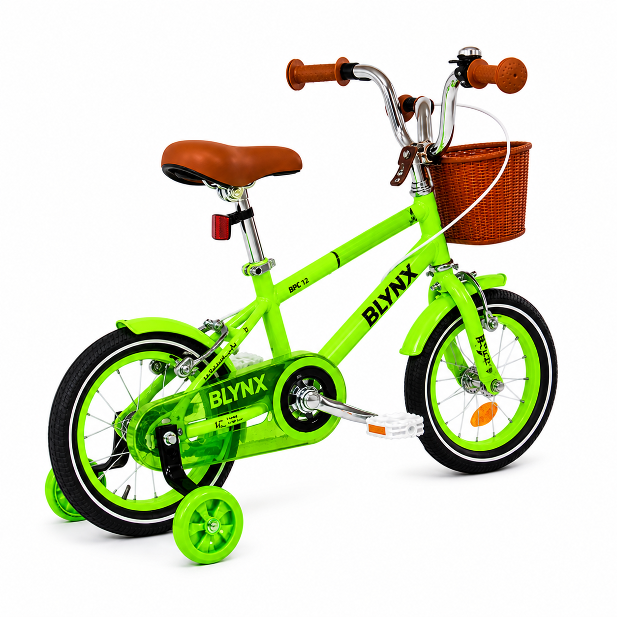 Bicicleta copii 12 14 16 inch cu roti ajutatoare cosulet frana reglabila verde neon - Copii si bebelusi