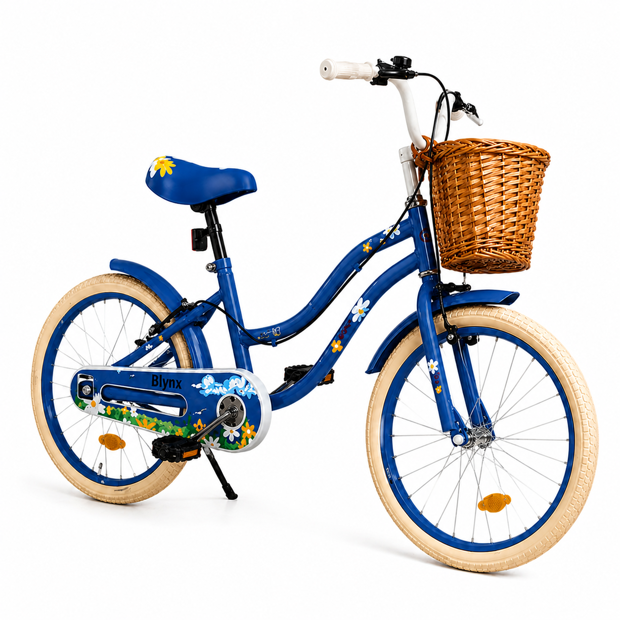 Bicicleta Retro Flower copii 40 cm roti 16 inch cu roti ajutatoare cosulet frana 5-8 ani albastra - Copii si bebelusi