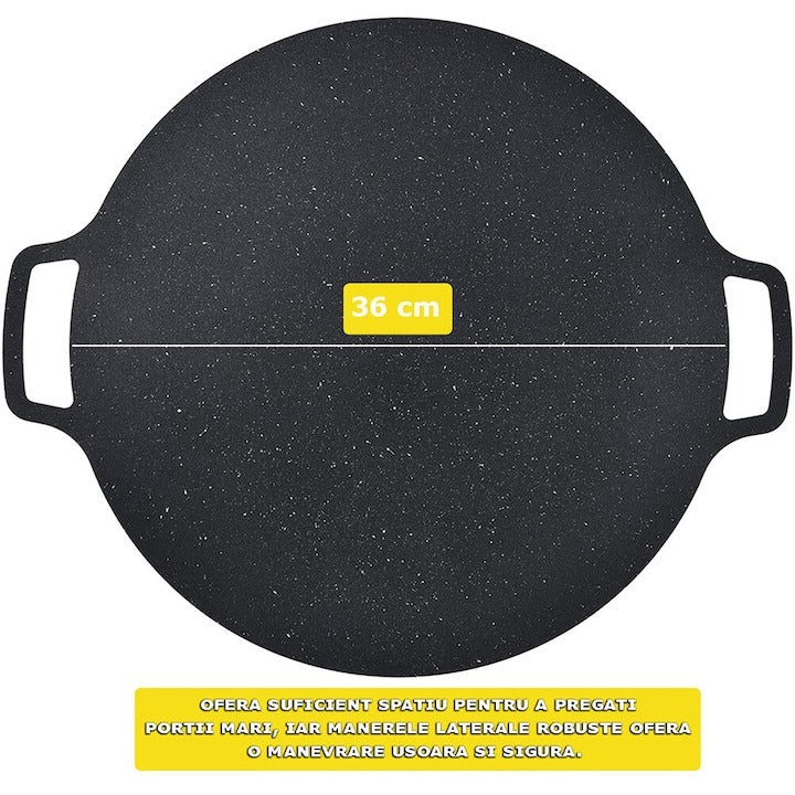 Plita japoneza rotunda grill - antiaderenta, cu manere, Ø32 cm, negru - Bucatarie si electrocasnice