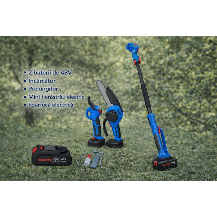 Set 2 In 1 Foarfeca Electrica Si Mini Drujba Cu Brat Telescopic - Taie Rapid Crengi La Orice Inaltime - Scule si bricolaj