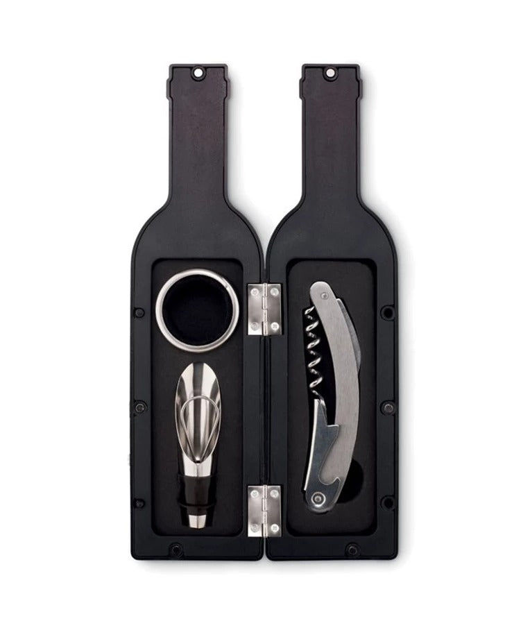 Set 5 accesorii vin – Cutie elegantă în formă de sticlă, cadou premium