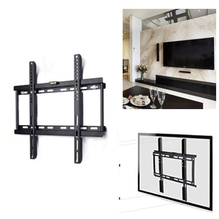 Suport TV perete – compatibil 26-63”, max 70Kg, negru, fix și rezistent