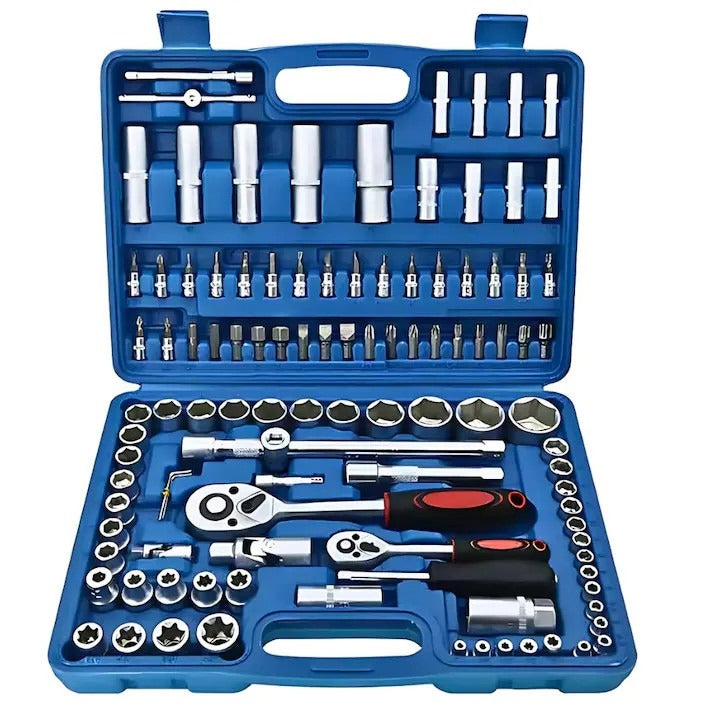 Set trusa scule profesionale, 108 piese tubulare cromate, otel Crom-vanadium