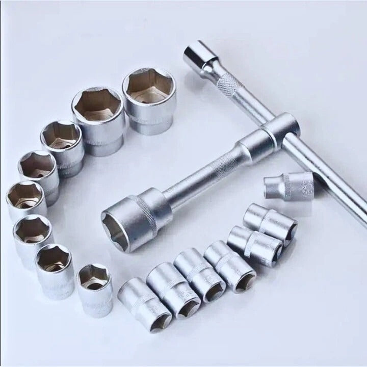 Set trusa scule profesionale, 108 piese tubulare cromate, otel Crom-vanadium
