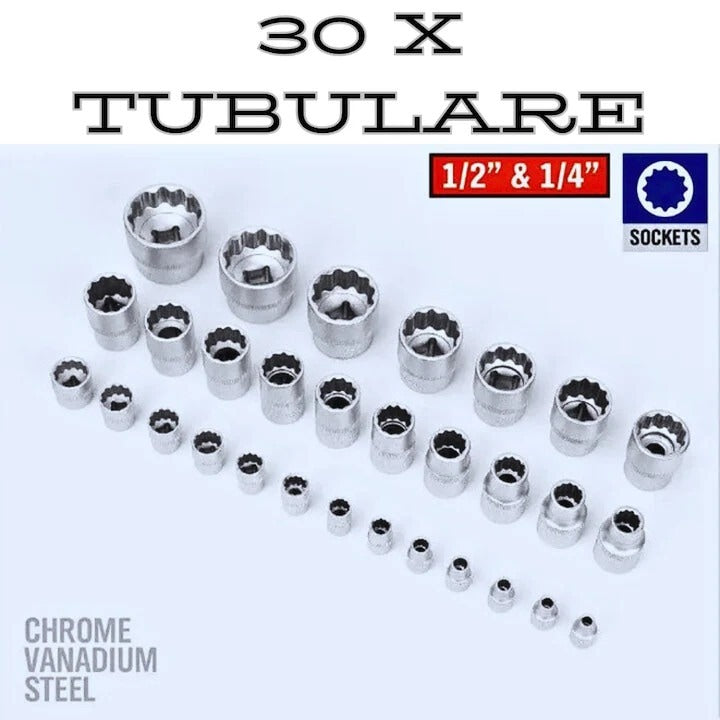 Set trusa scule profesionale, 108 piese tubulare cromate, otel Crom-vanadium