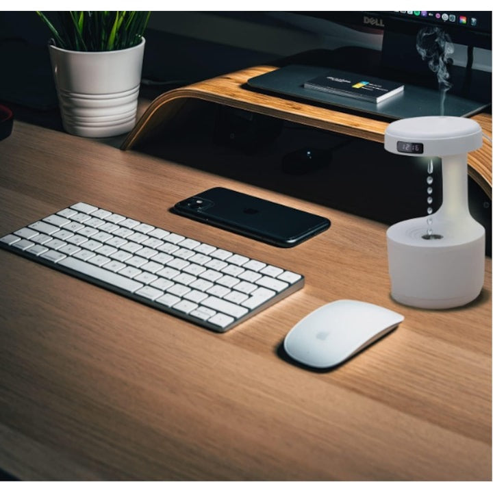Umidificator anti-gravitație cu LED – Ultrasunete, temporizator 8h, design modern