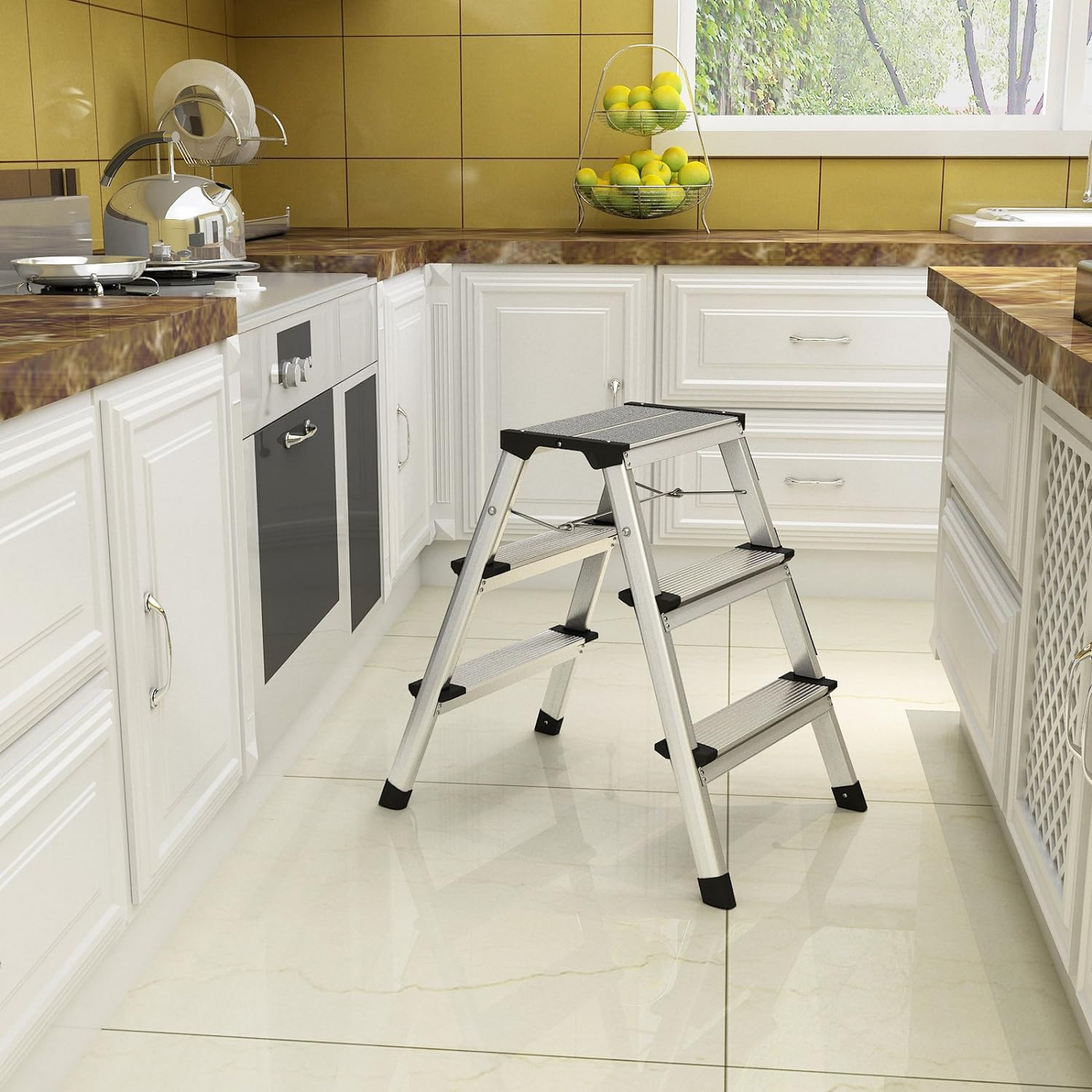 Scara dubla aluminiu 3 trepte pliabila multifunctionala 150kg usoara - Curatenie si intretinere