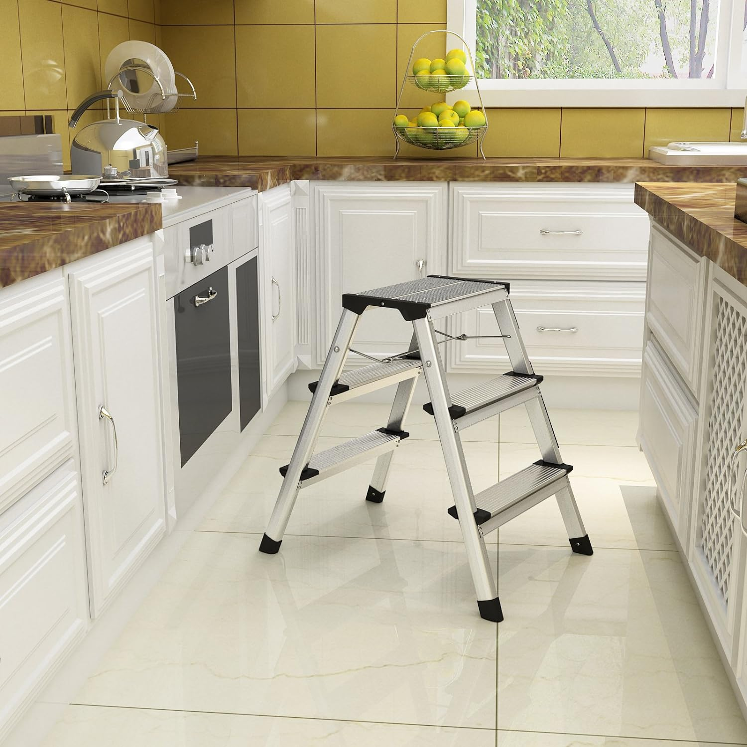 Scara dubla aluminiu 3 trepte pliabila multifunctionala 150kg usoara - Curatenie si intretinere