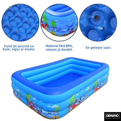 Piscina Gonflabila Familiala DEMAHO cu 3 Inele PVC Rezistent, Diverse Dimensiuni - Copii si bebelusi