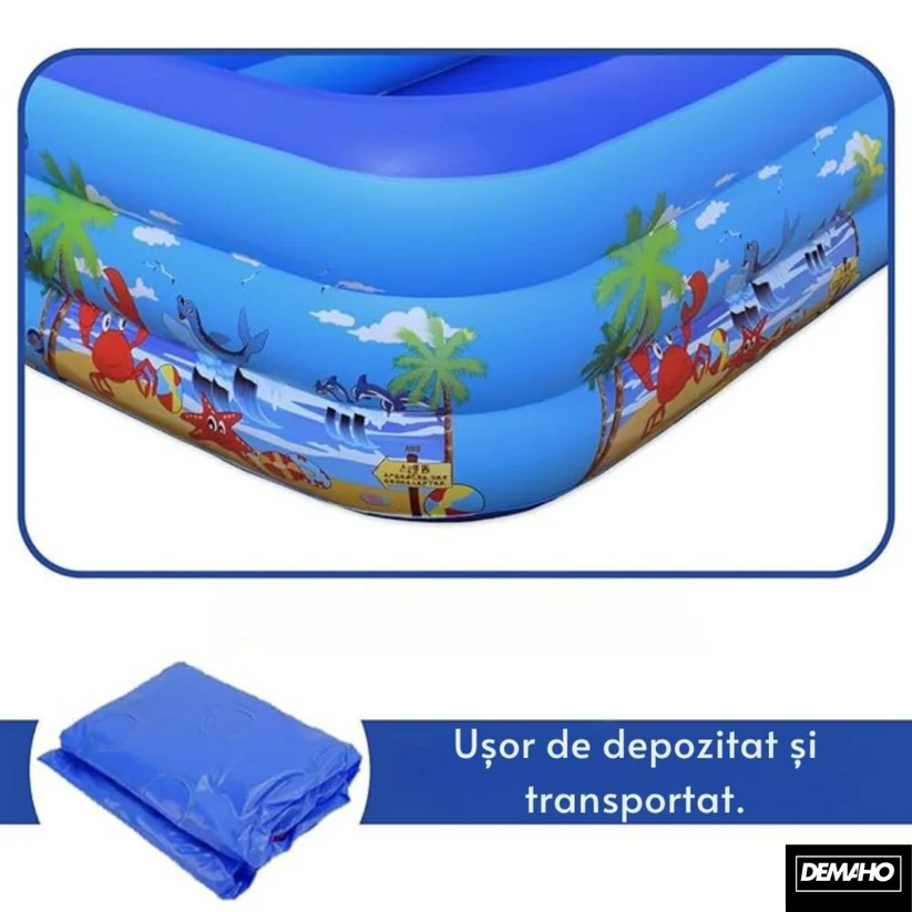 Piscina Gonflabila Familiala DEMAHO cu 3 Inele PVC Rezistent, Diverse Dimensiuni - Copii si bebelusi