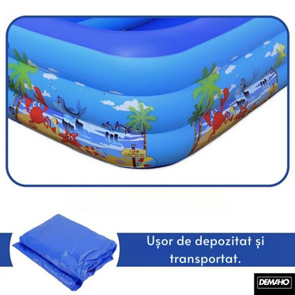 Piscina Gonflabila Familiala DEMAHO cu 3 Inele PVC Rezistent, Diverse Dimensiuni - Copii si bebelusi