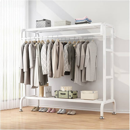 Portant Haine Dublu Metalic cu Raft Superior & Inferior - Suport Umerase Robust, Negru, 145 cm - Mobilier si organizare