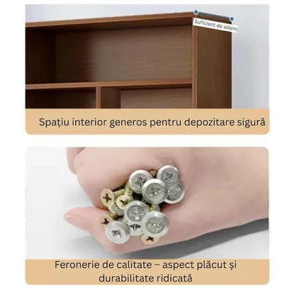 Biblioteca 6 rafturi deschise 180x60 cm stejar negru moderna - Iluminat