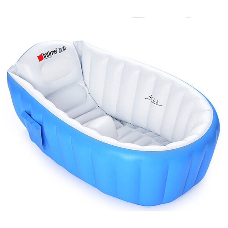 Cadita Gonflabila pentru Bebelusi 90x60x27 cm, Antialunecare, Pliabila, Bleu/Alb + Ham Bebelusi Cadou - Copii si bebelusi