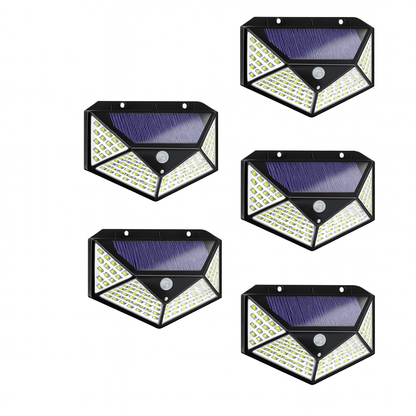 Set 5 Lămpi Solare 100 LED, Model Nou, 1800mAh, Senzor Mișcare & Lumină, IP65
