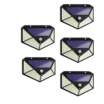 Set 5 Lămpi Solare 100 LED, Model Nou, 1800mAh, Senzor Mișcare & Lumină, IP65