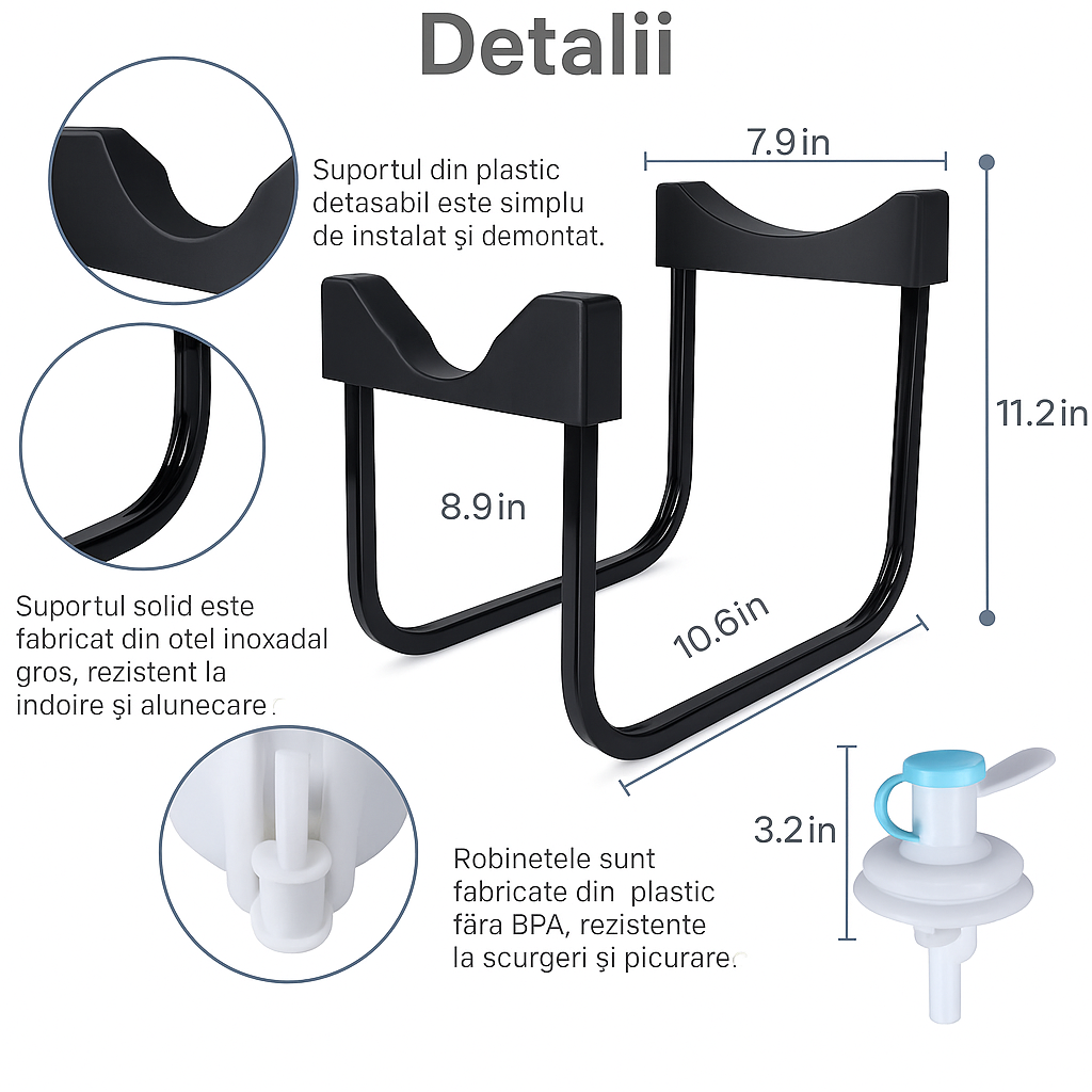 Suport dozator apa negru inox stabil si elegant universal - Bucatarie si electrocasnice