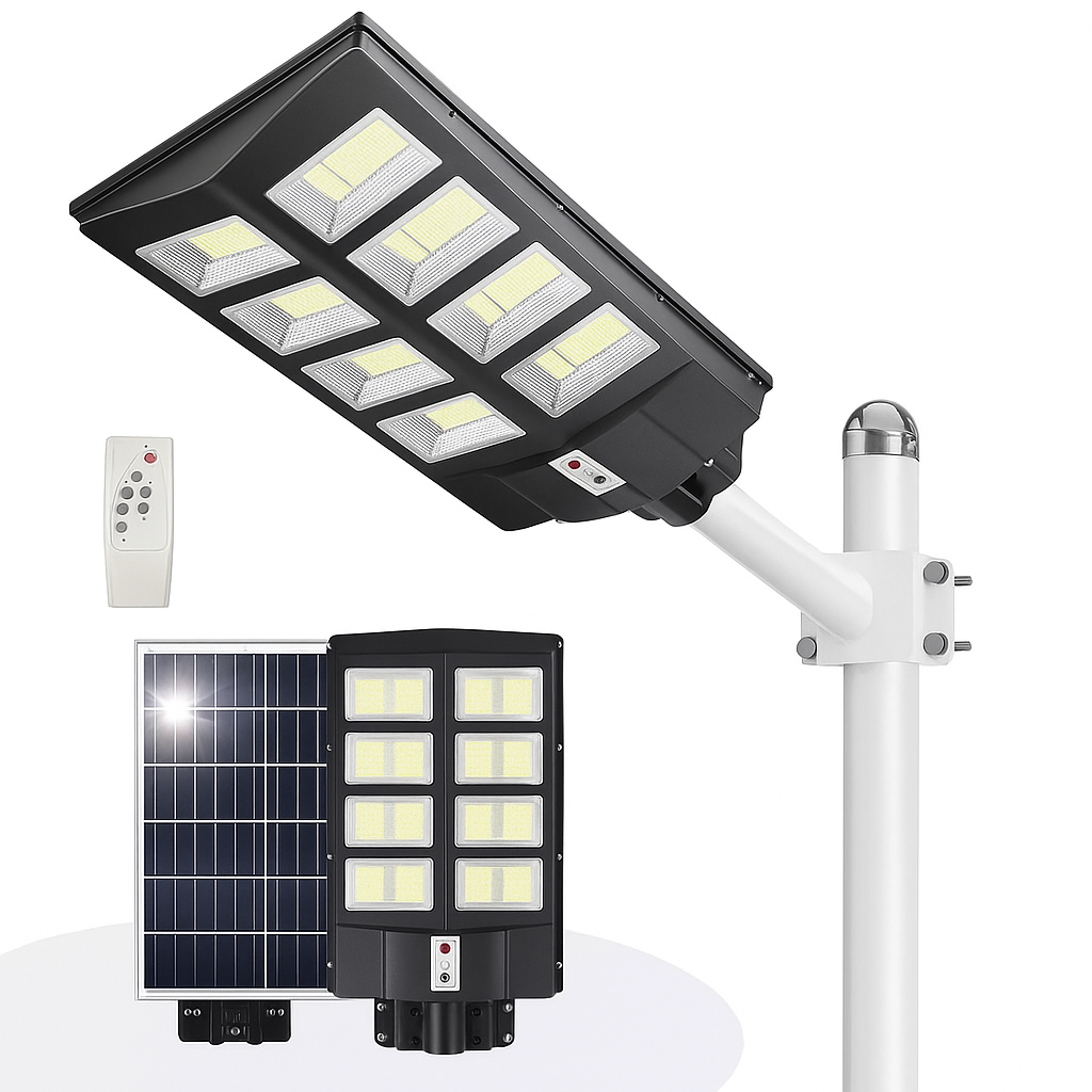 Lampa stradala solara 800W dubla 640 LED telecomanda IP65 - Iluminat