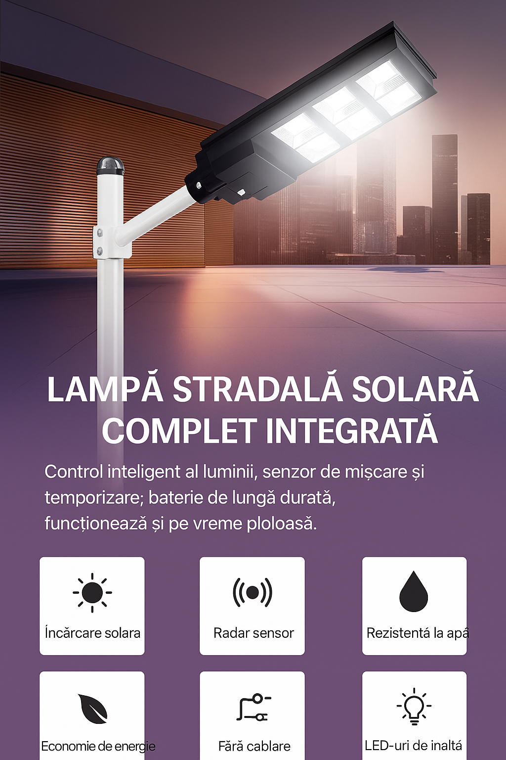 Lampa stradala solara 800W dubla 640 LED telecomanda IP65 - Iluminat