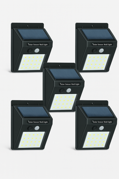 Set 5 Proiectoare Solare cu 30 LED-uri, Senzor de Mișcare și Lumină, IP65