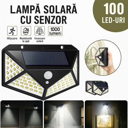 Set 5 lampi solare 100 LED cu senzor miscare IP65 1800mAh - Iluminat