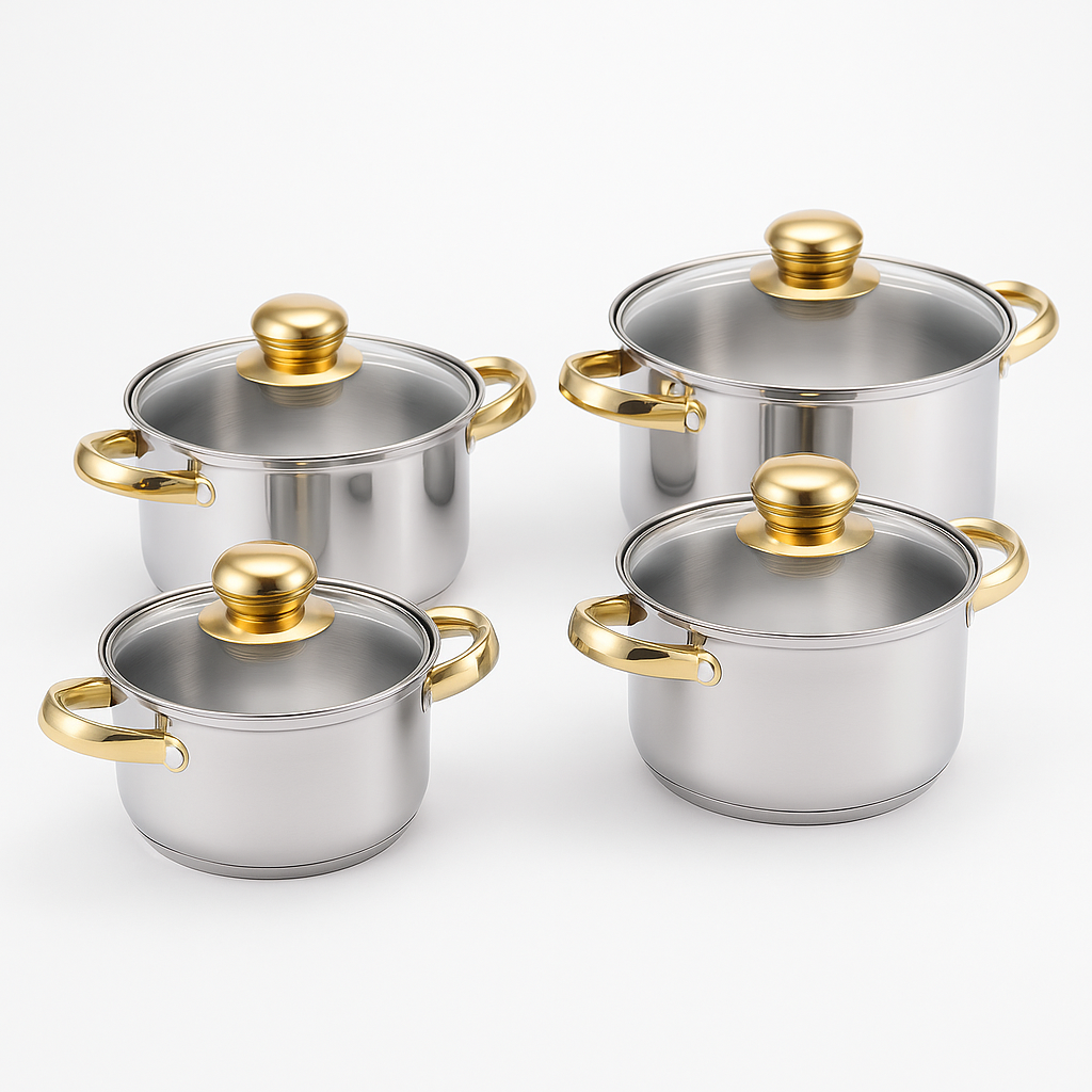 Set 10 Oale Inox G14 cu Capace din Oțel Inoxidabil, 16–24 cm, Design Lucios