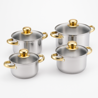 Set 10 Oale Inox G14 cu Capace din Oțel Inoxidabil, 16–24 cm, Design Lucios