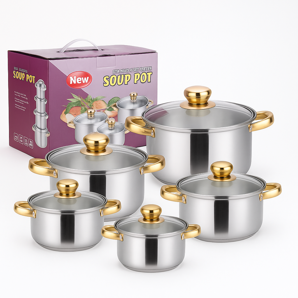 Set 10 Oale Inox G14 cu Capace din Oțel Inoxidabil, 16–24 cm, Design Lucios