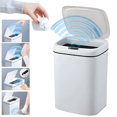 Coș de gunoi automat cu senzor 16L, capac anti-miros, alb-gri - Produse Auto, Casă & Grădină - OkDeals.ro