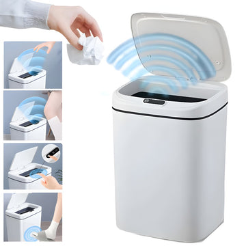 Coș de gunoi automat cu senzor 16L, capac anti-miros, alb-gri