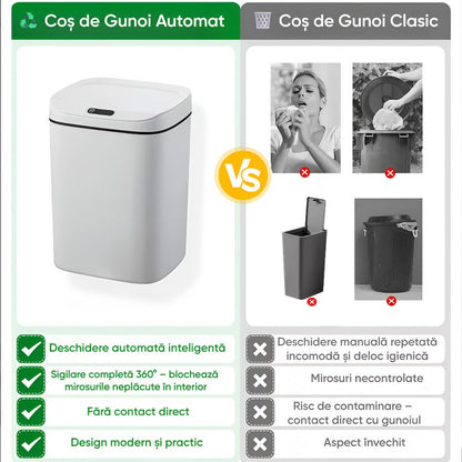 Cos gunoi automat cu senzor 16L capac anti miros alb gri - Bucatarie si electrocasnice