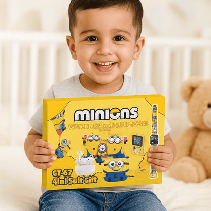 Combo "MINIONS" Copii Mini Consola Portabila + Smartwatch Bluetooth + Casti Wireless Airpods - Distractie, Muzica si Jocuri