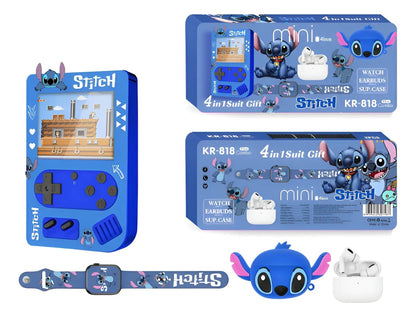 Combo Copii Mini Consolă Portabilă + Smartwatch Bluetooth + Căști Wireless – Distracție, Muzică și Jocuri Oriunde