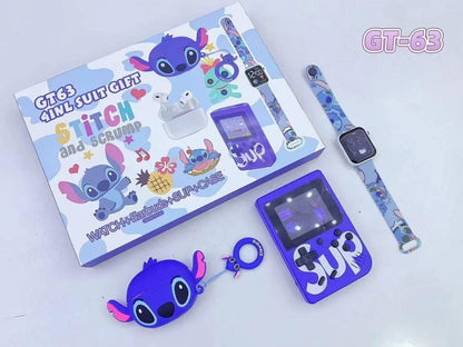 Combo Copii Mini Consolă Portabilă + Smartwatch Bluetooth + Căști Wireless – Distracție, Muzică și Jocuri Oriunde