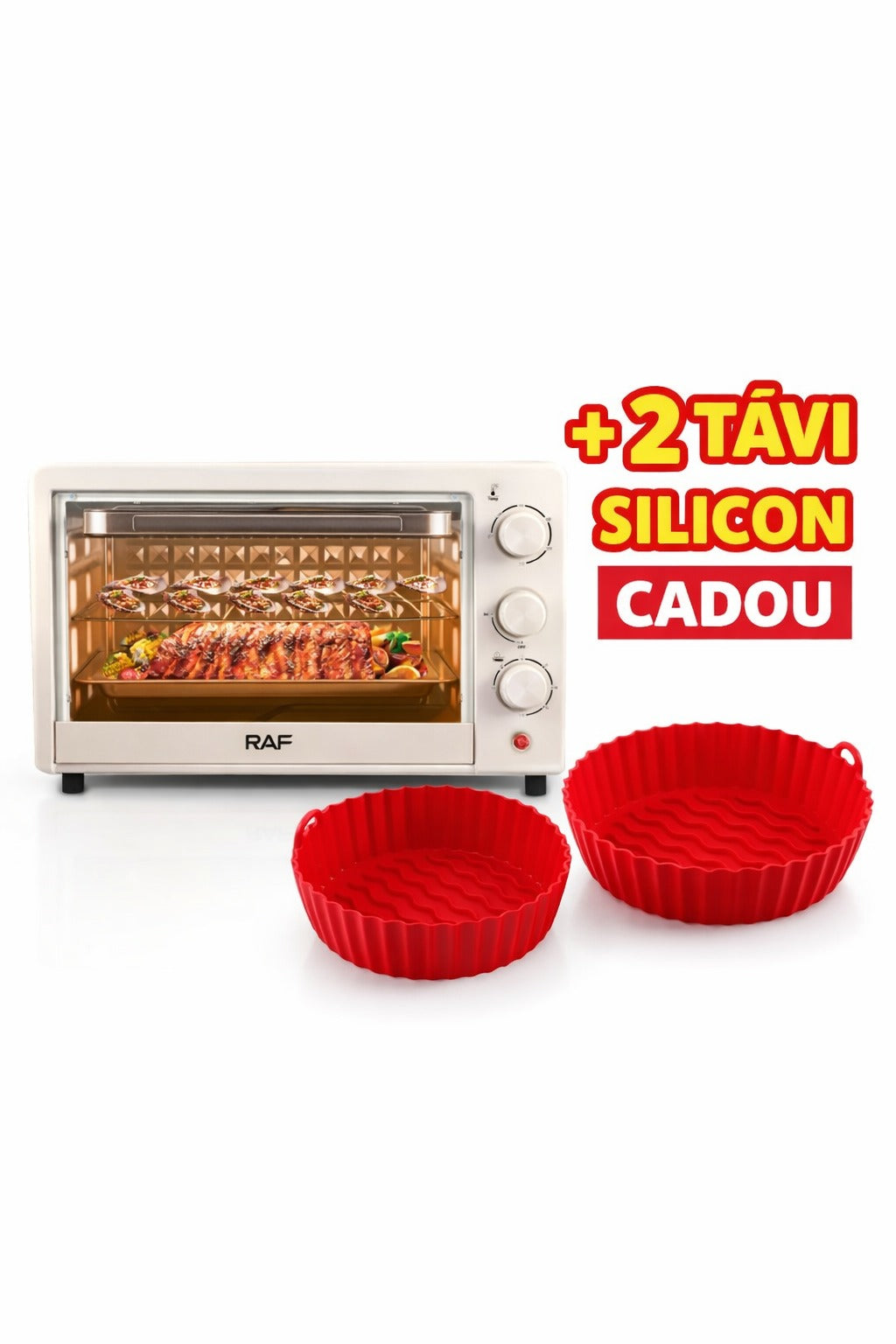 Cuptor electric RAF 18L 1200W crem cu timer + 2 tavi silicon reutilizabile cadou - Bucatarie si electrocasnice