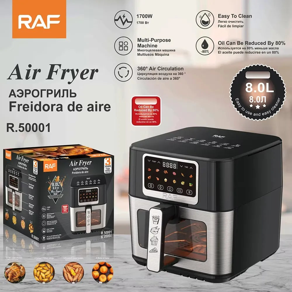 Friteuza cu Aer Cald Airfryer Digitala RAF R.50001 8L 1700W, Fereastra Vizualizare - 50 hartii incluse - Bucatarie si