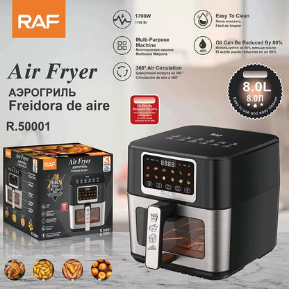 Friteuza cu Aer Cald Airfryer Digitala RAF R.50001 8L 1700W, Fereastra Vizualizare - 50 hartii incluse - Bucatarie si