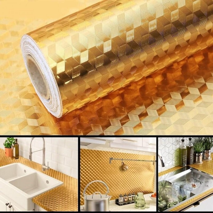 Folie Aluminiu Autoadeziva Bucatarie Aurie 60x300 cm - Bucatarie si electrocasnice