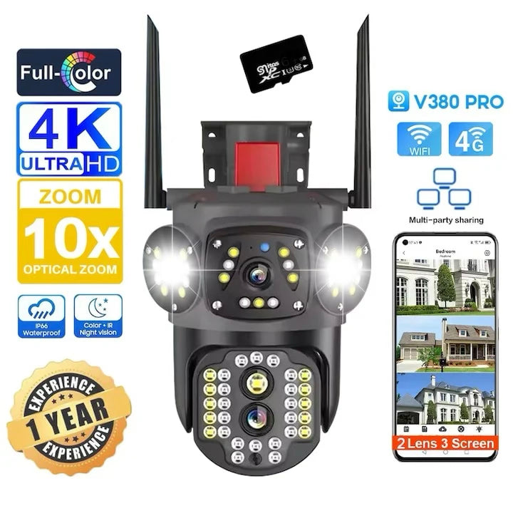 Camera supraveghere WiFi 12MP 4K+, rotativa, AI Tracking, Night Vision Color, Card SD 32GB CADOU - Auto si moto